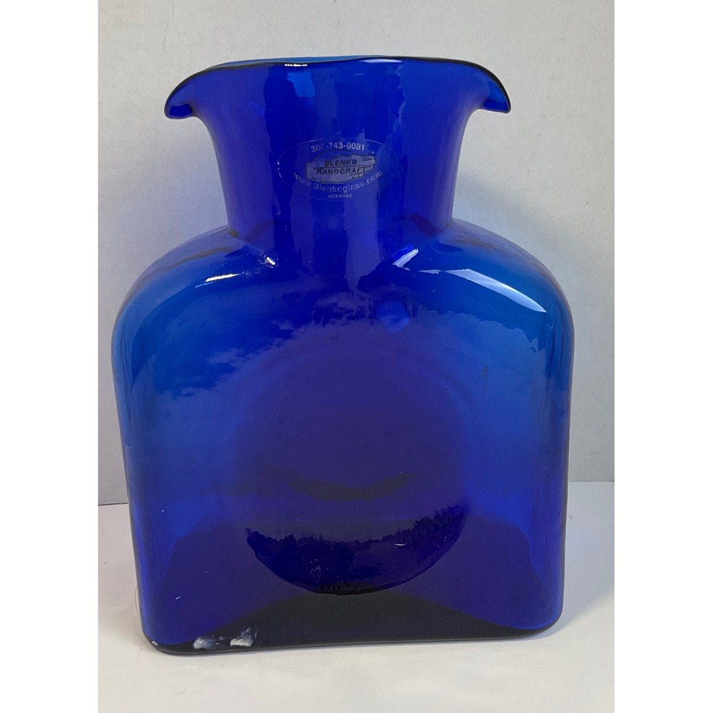 Blenko Cobalt Blue Glass Water Carafe Pitcher 384 Pinched Spout Made in USA